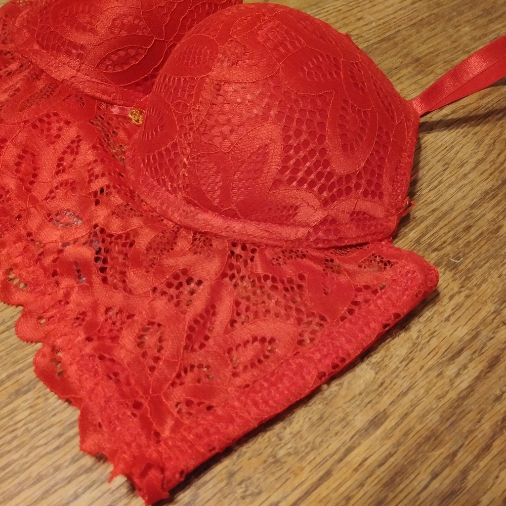 Daisy Fuentes Intimates Long line Lace Push Up Bra Hot Sauce Red - Picture 8 of 13